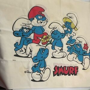 Vintage 1984 Smurfs Pillowcase Papa Smurf Smurfette Cartoon Character Bedding